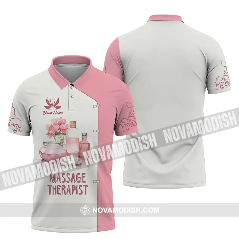 Unisex Shirt - Custom Name Massage Therapist Shirt White And Light Pink Polo Shirt / S T-shirt