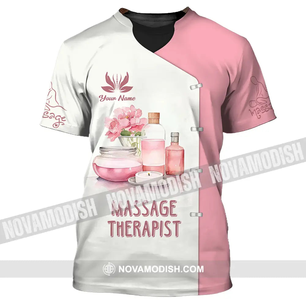 Unisex Shirt - Custom Name Massage Therapist Shirt White And Light Pink T-Shirt / S T-shirt