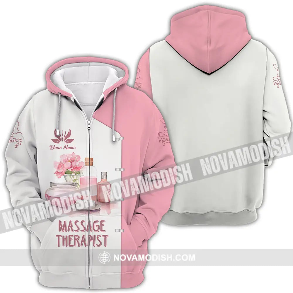 Unisex Shirt - Custom Name Massage Therapist Shirt White And Light Pink Zipper Hoodie / S T-shirt