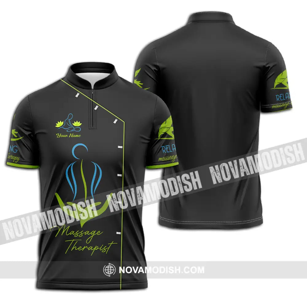 Unisex Shirt - Custom Name Shirt Massage Therapist Zipper Polo Shirt / S T-shirt