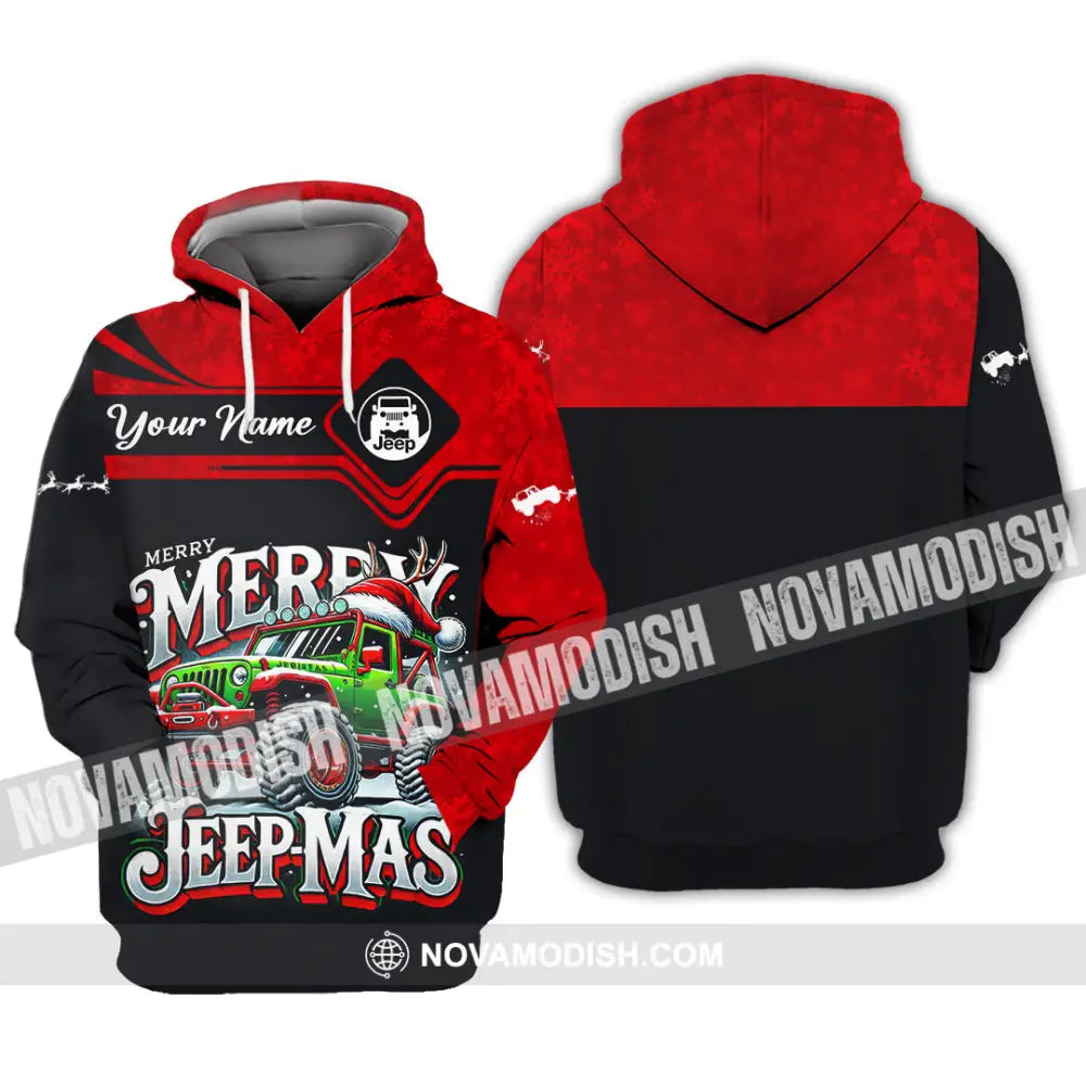 Unisex Shirt Custom Name Merry Jeepmas Christmas Polo Long Sleeve Gift For Jeep Lover Hoodie / S