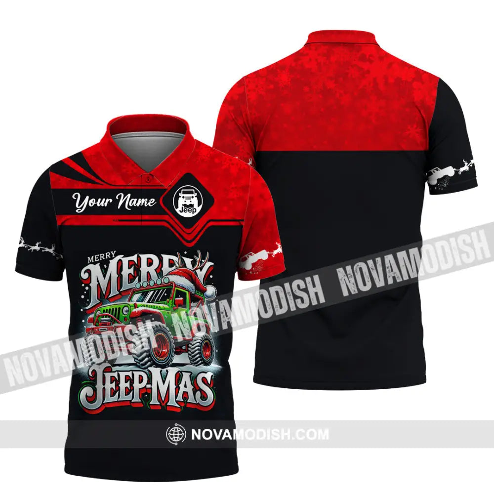 Unisex Shirt Custom Name Merry Jeepmas Christmas Polo Long Sleeve Gift For Jeep Lover / S T-Shirt