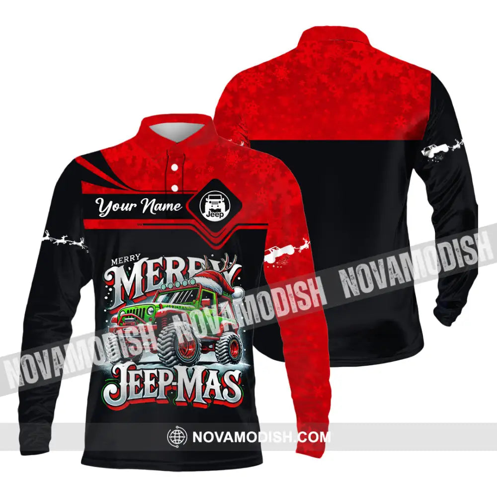 Unisex Shirt Custom Name Merry Jeepmas Christmas Polo Long Sleeve Gift For Jeep Lover / S T-Shirt