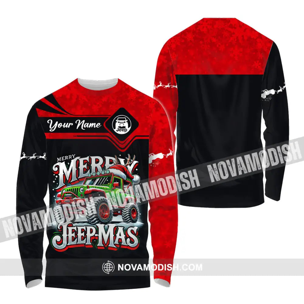 Unisex Shirt Custom Name Merry Jeepmas Christmas Polo Long Sleeve Gift For Jeep Lover / S T-Shirt