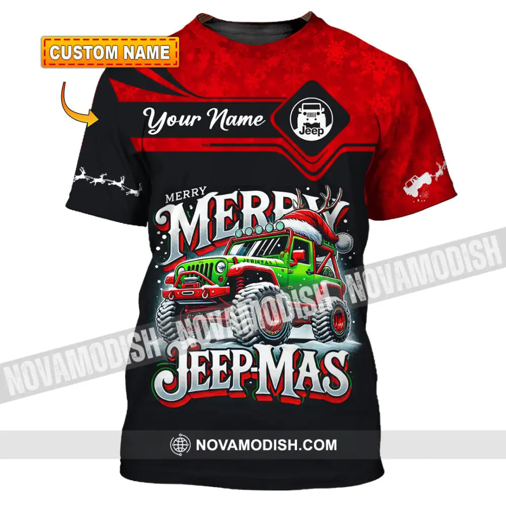 Unisex Shirt Custom Name Merry Jeepmas Christmas Polo Long Sleeve Gift For Jeep Lover T-Shirt