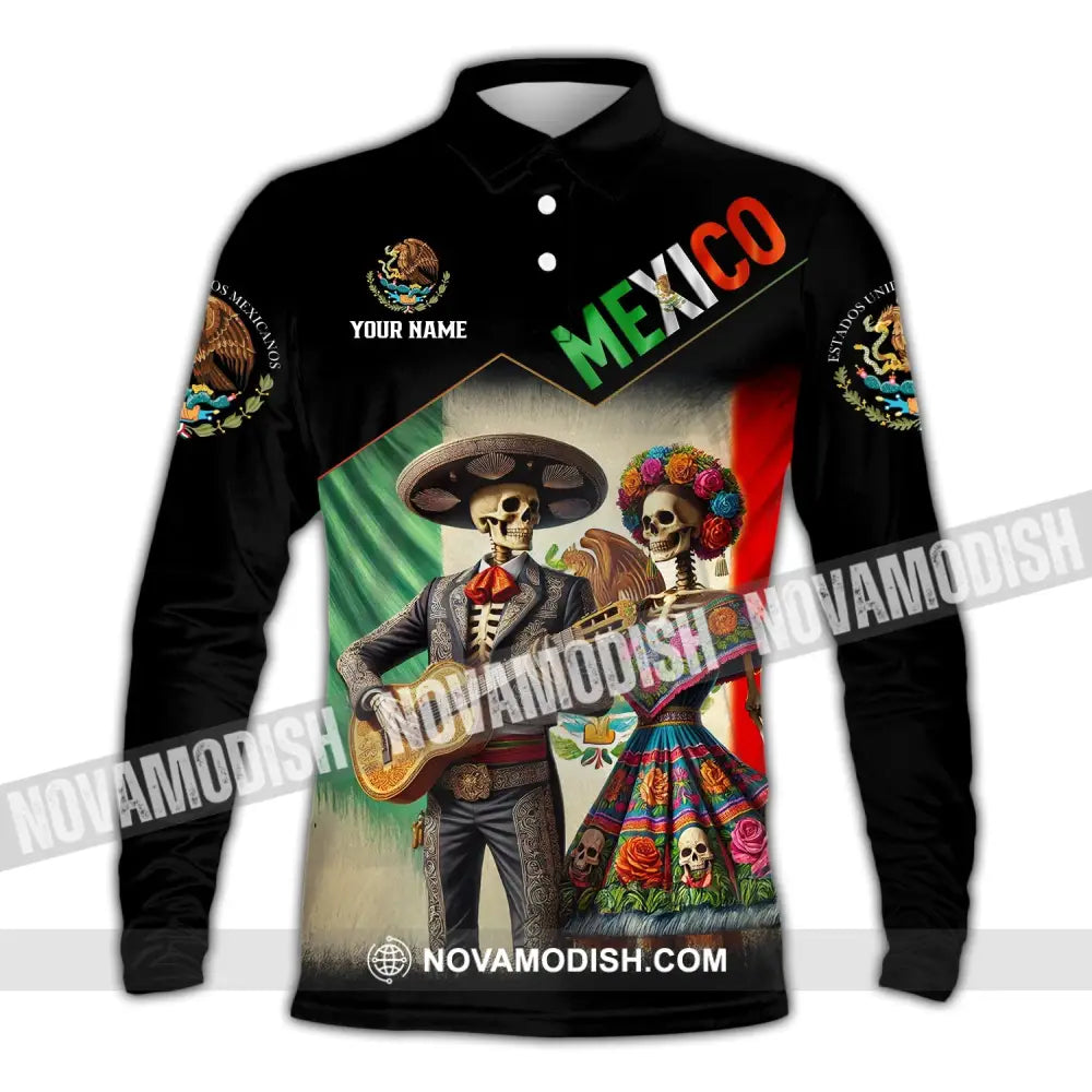 Unisex Shirt - Custom Name Mexico Couple Long Sleeve Polo / S T-Shirt