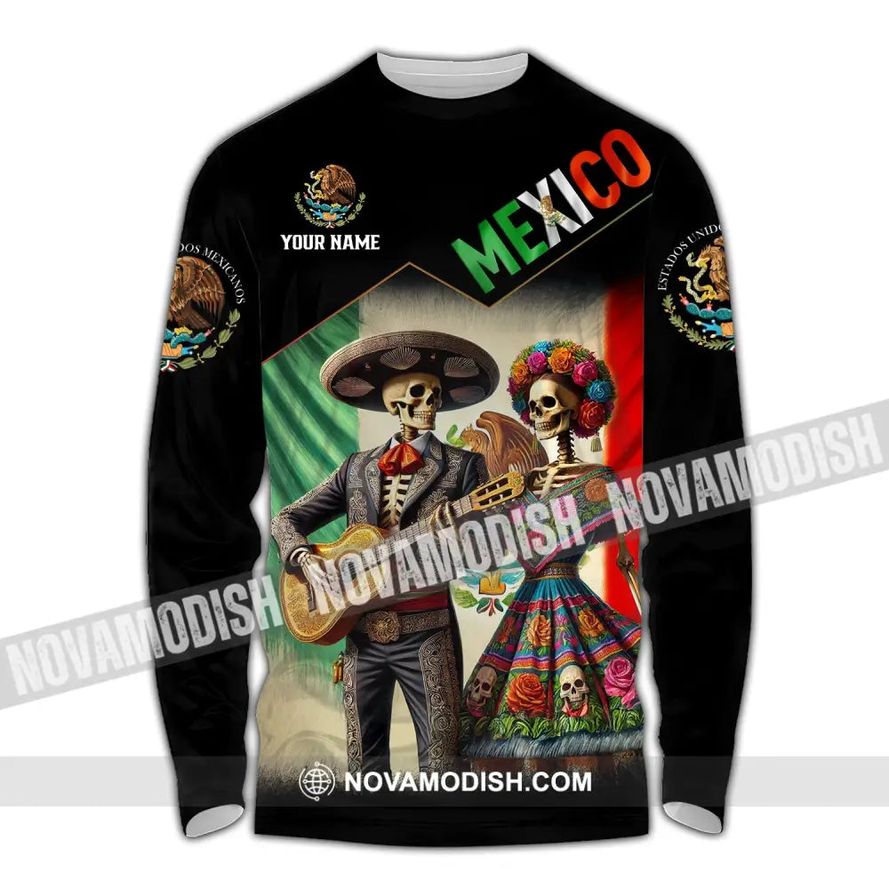 Unisex Shirt - Custom Name Mexico Couple Long Sleeve / S T-Shirt