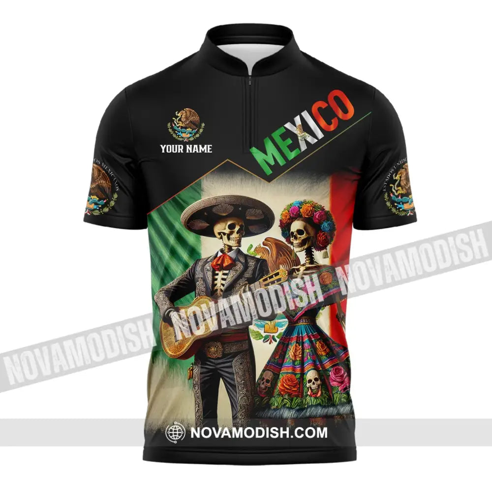 Unisex Shirt - Custom Name Mexico Couple Zipper Polo / S T-Shirt