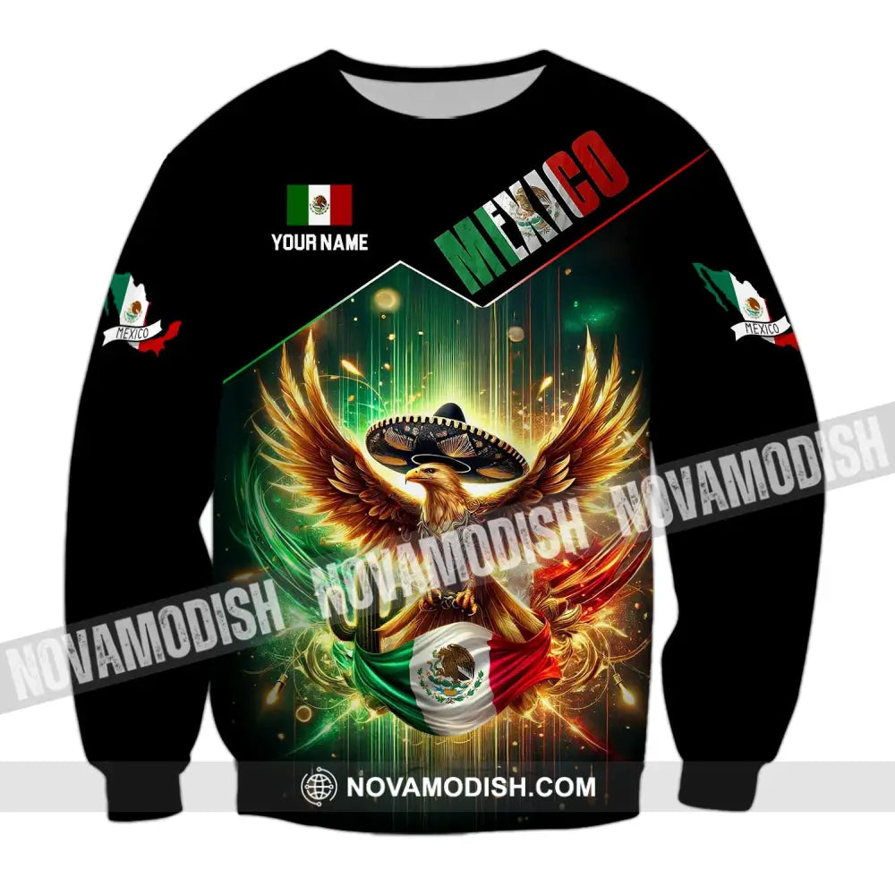 Unisex Shirt - Custom Name Mexico Flag And Icon Long Sleeve / S T-Shirt