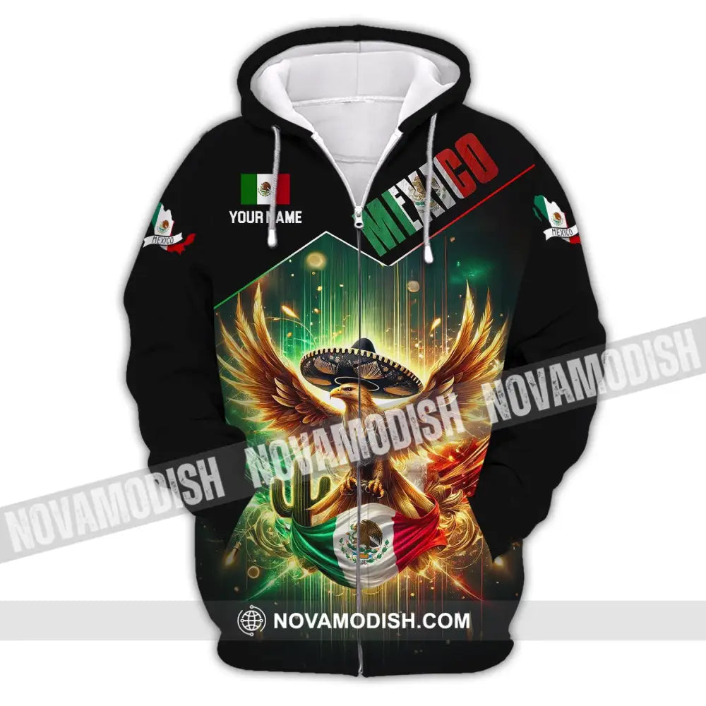 Unisex Shirt - Custom Name Mexico Flag And Icon Zipper Hoodie / S T-Shirt