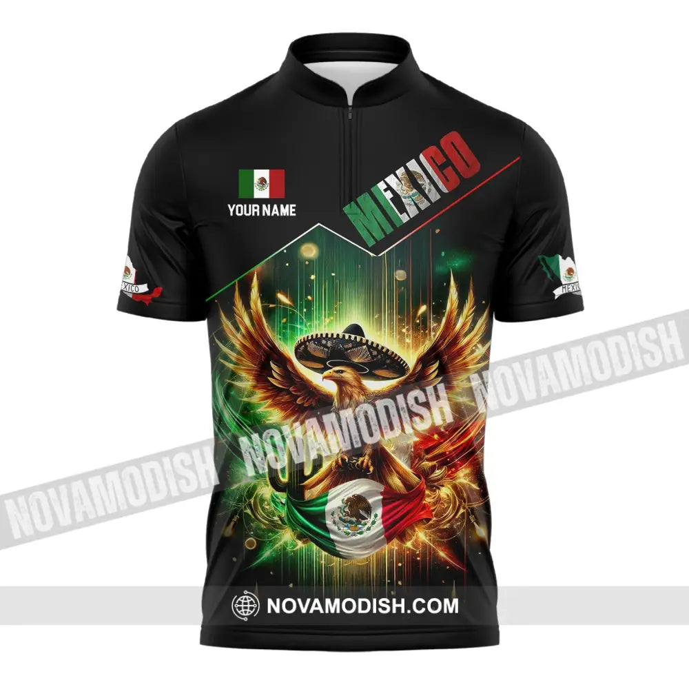 Unisex Shirt - Custom Name Mexico Flag And Icon Zipper Polo / S T-Shirt