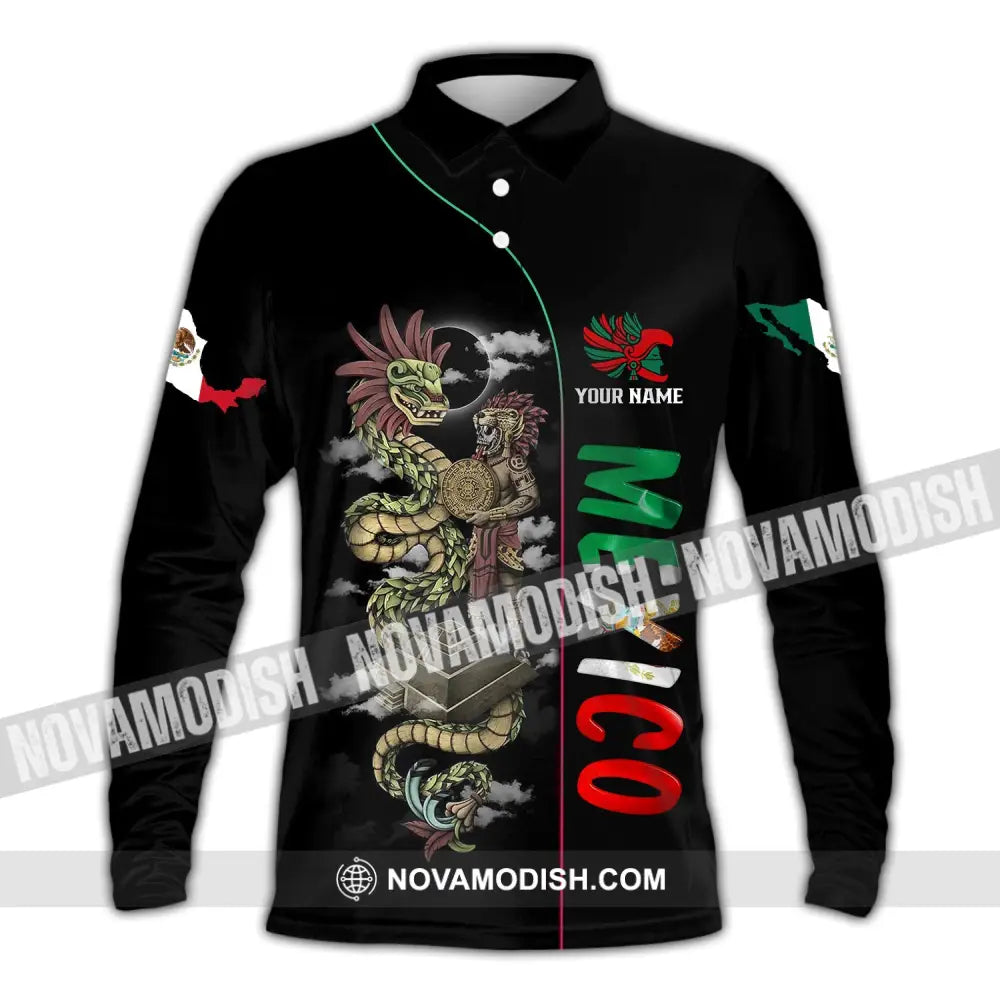 Unisex Shirt - Custom Name Mexico Long Sleeve Polo / S T-Shirt