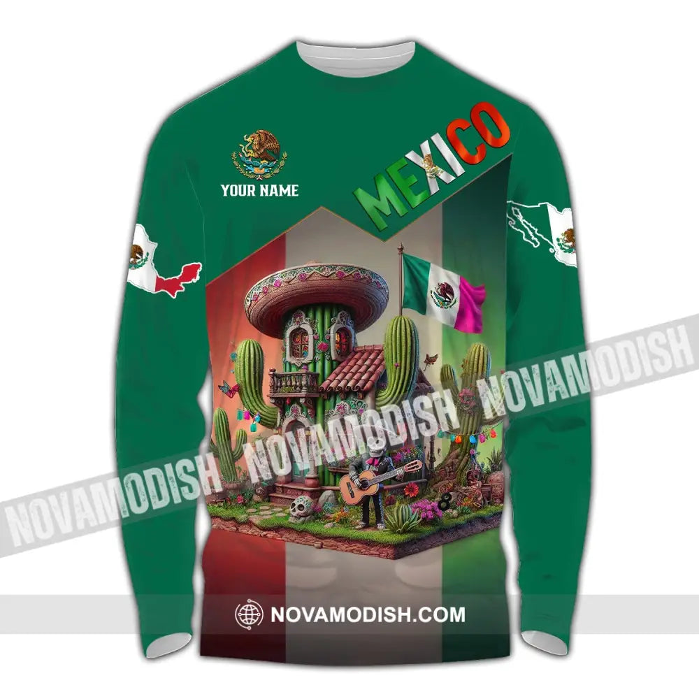 Unisex Shirt - Custom Name Mexico Long Sleeve / S T-Shirt