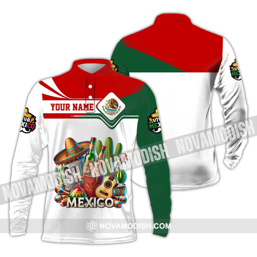 Unisex Shirt Custom Name Mexico Lover Polo Long Sleeve Mexican Gift / S T-Shirt