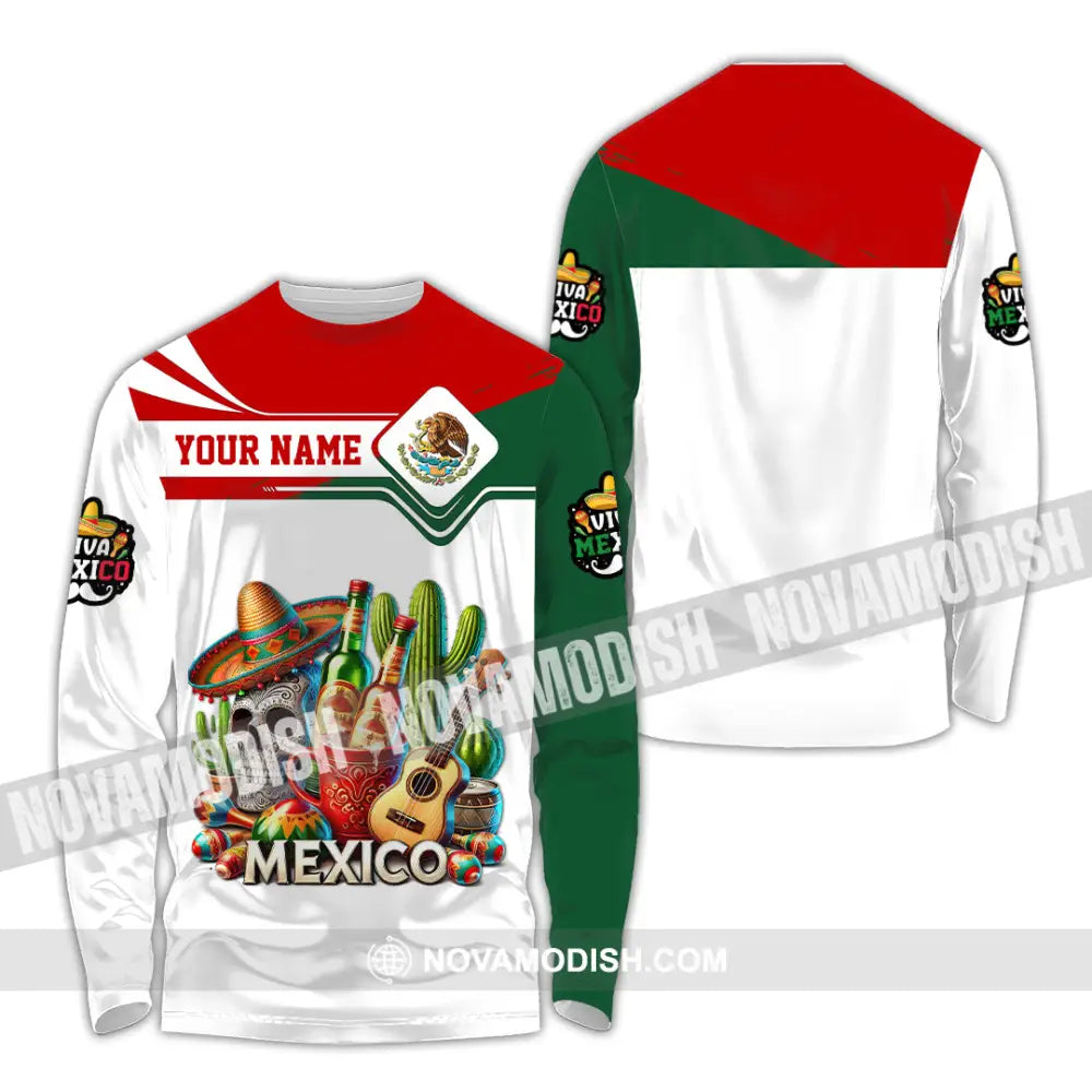 Unisex Shirt Custom Name Mexico Lover Polo Long Sleeve Mexican Gift / S T-Shirt