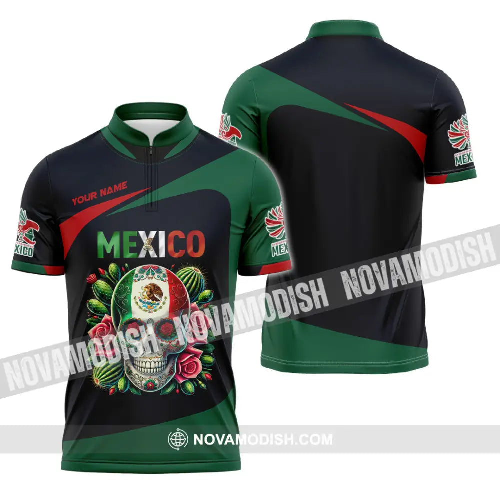 Unisex Shirt Custom Name Mexico Lover Polo Long Sleeve Mexican Gift Zipper / S T-Shirt