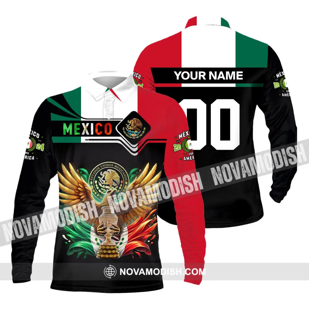 Unisex Shirt Custom Name Mexico Polo Long Sleeve For Mexican / S T-Shirt