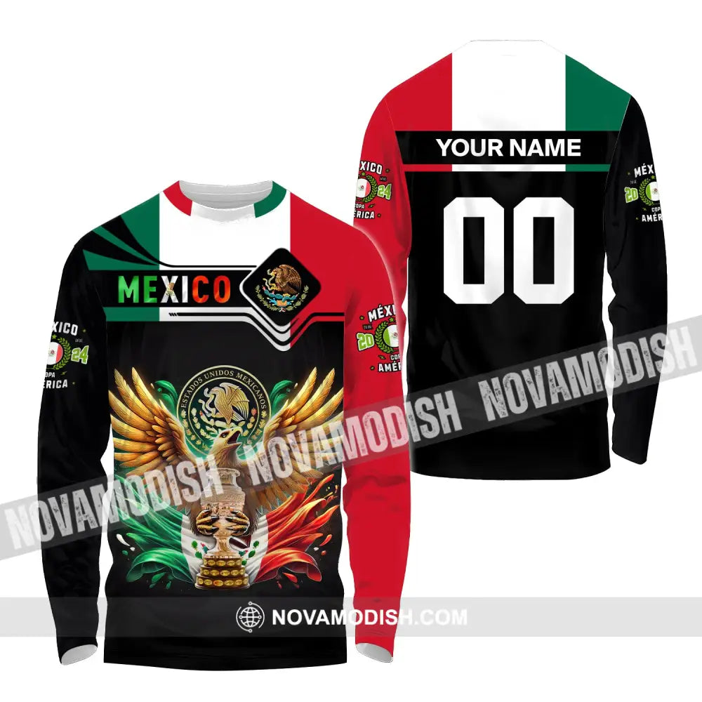 Unisex Shirt Custom Name Mexico Polo Long Sleeve For Mexican / S T-Shirt