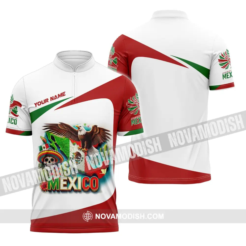 Unisex Shirt Custom Name Mexico Proud Polo Long Sleeve Gift Zipper / S T-Shirt