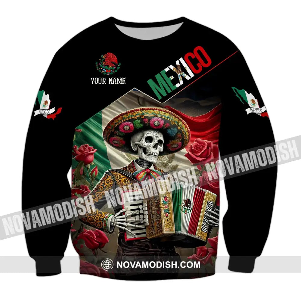 Unisex Shirt - Custom Name Mexico Skull Long Sleeve / S T-Shirt