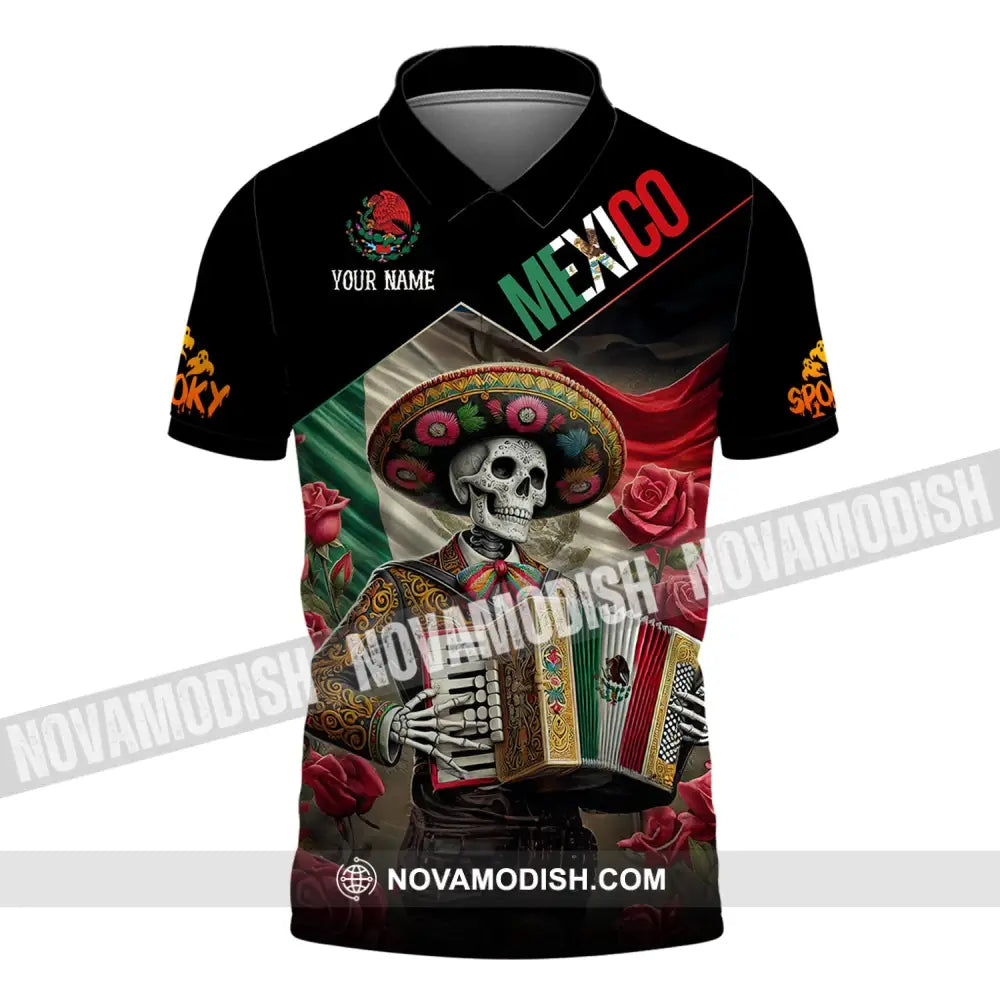 Unisex Shirt - Custom Name Mexico Skull Polo / S T-Shirt