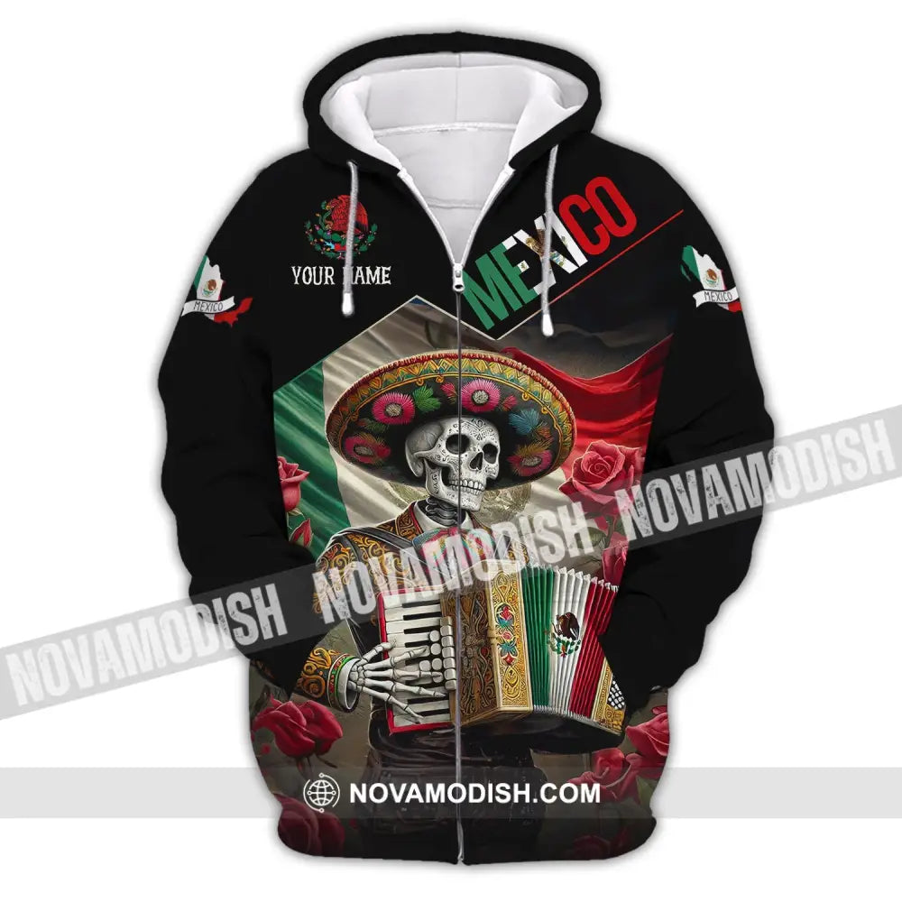 Unisex Shirt - Custom Name Mexico Skull Zipper Hoodie / S T-Shirt