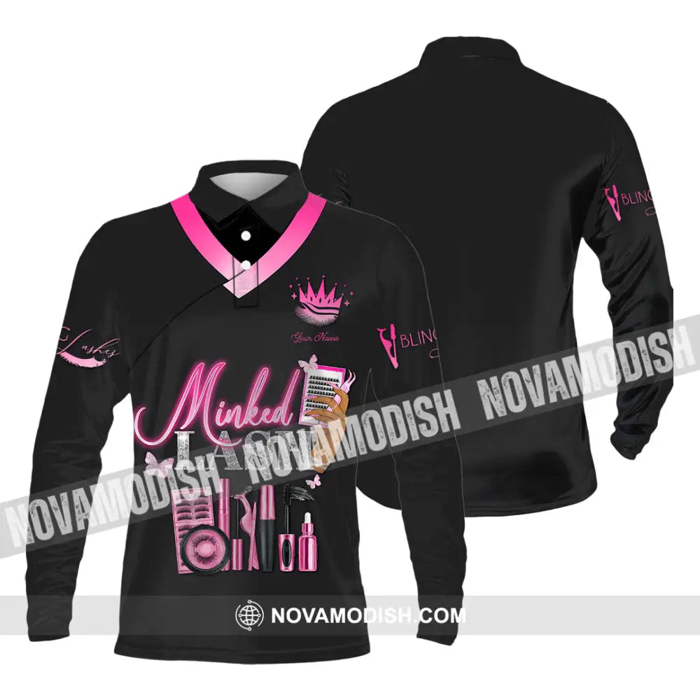 Unisex Shirt - Custom Name Minked Lash Shirt Long Sleeve Polo / S T-shirt