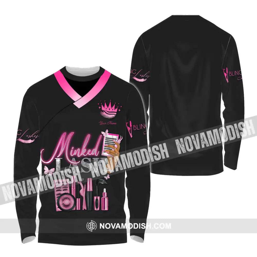 Unisex Shirt - Custom Name Minked Lash Shirt Long Sleeve Shirt / S T-shirt