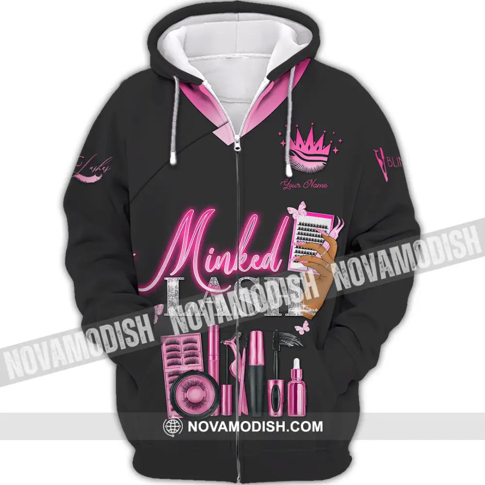 Unisex Shirt - Custom Name Minked Lash Shirt Zipper Hoodie / S T-shirt