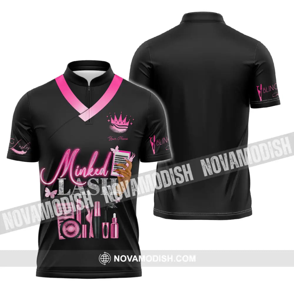 Unisex Shirt - Custom Name Minked Lash Shirt Zipper Polo Shirt / S T-shirt