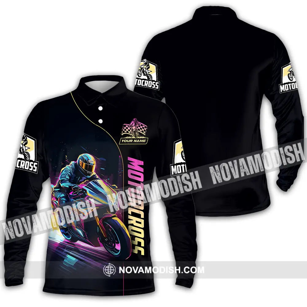 Unisex Shirt - Custom Name Moto Bike Player Sport Shirt Motocross Long Sleeve Polo / S T-shirt