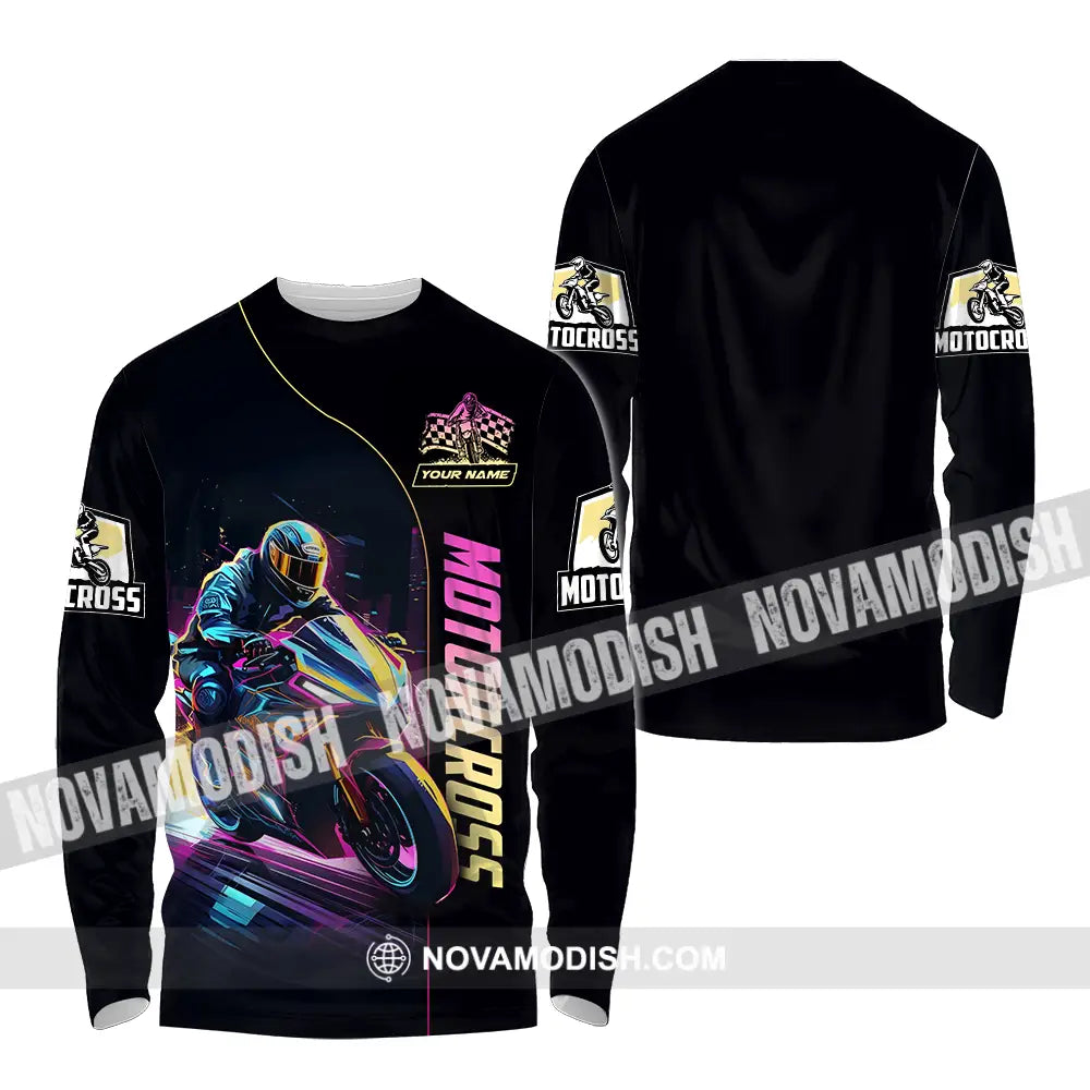 Unisex Shirt - Custom Name Moto Bike Player Sport Shirt Motocross Long Sleeve Shirt / S T-shirt
