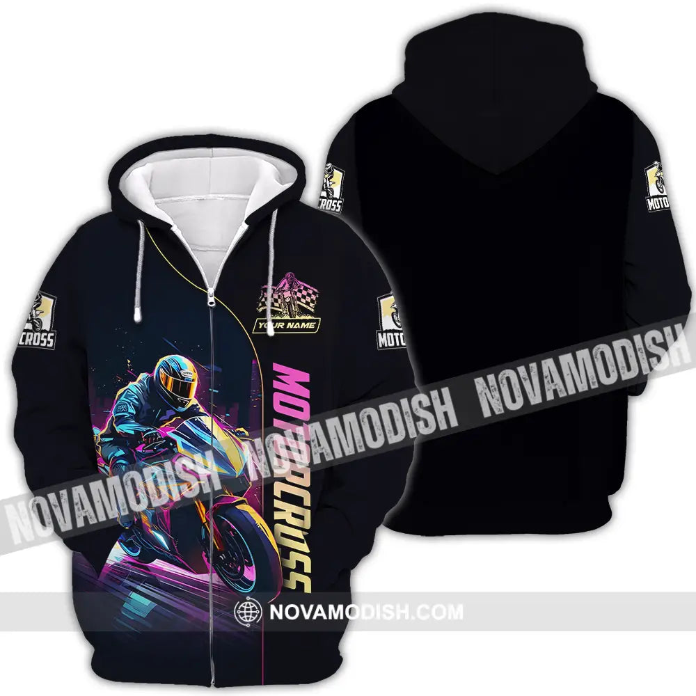 Unisex Shirt - Custom Name Moto Bike Player Sport Shirt Motocross Zipper Hoodie / S T-shirt