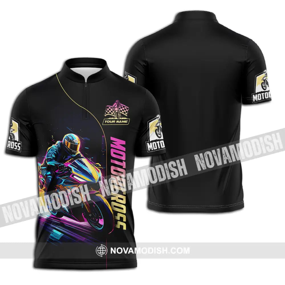Unisex Shirt - Custom Name Moto Bike Player Sport Shirt Motocross Zipper Polo Shirt / S T-shirt