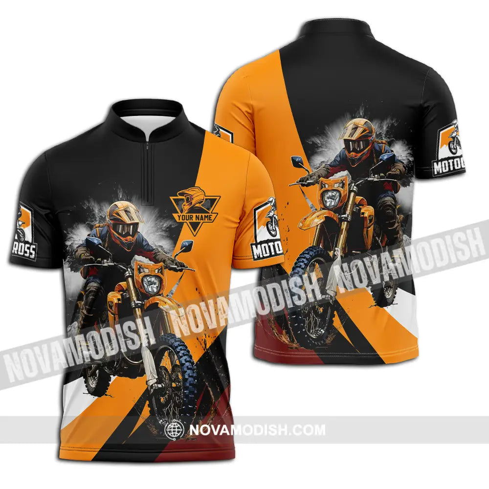 Unisex Shirt - Custom Name Motobike Shirt For Player Earth Color Zipper Polo Shirt / S T-shirt