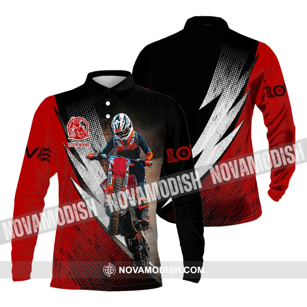 Unisex Shirt - Custom Name Motobike Shirt For Player Love Long Sleeve Polo / S T-shirt