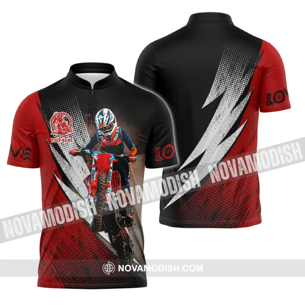 Unisex Shirt - Custom Name Motobike Shirt For Player Love Zipper Polo Shirt / S T-shirt