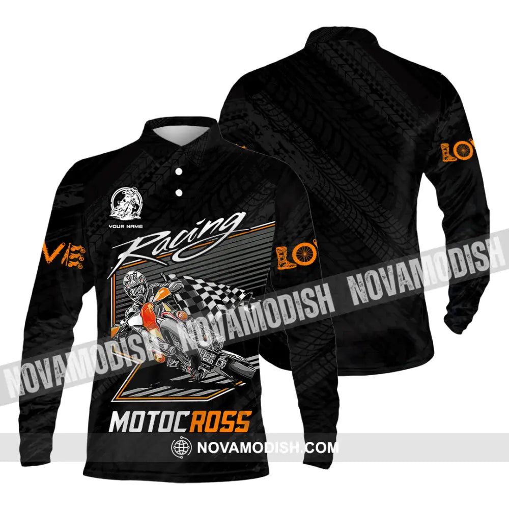 Unisex Shirt - Custom Name Motobike Shirt For Player Racing Long Sleeve Polo / S T-shirt