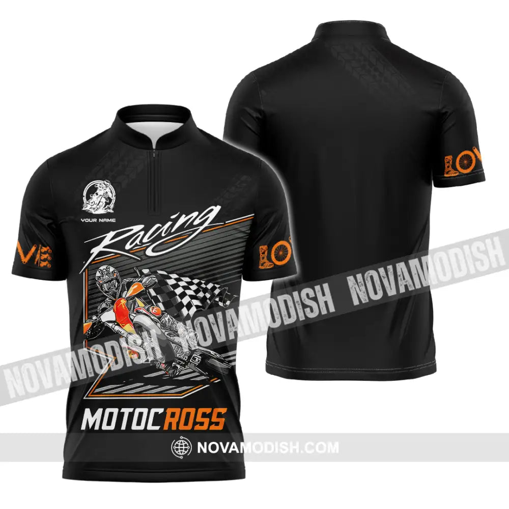 Unisex Shirt - Custom Name Motobike Shirt For Player Racing Zipper Polo Shirt / S T-shirt