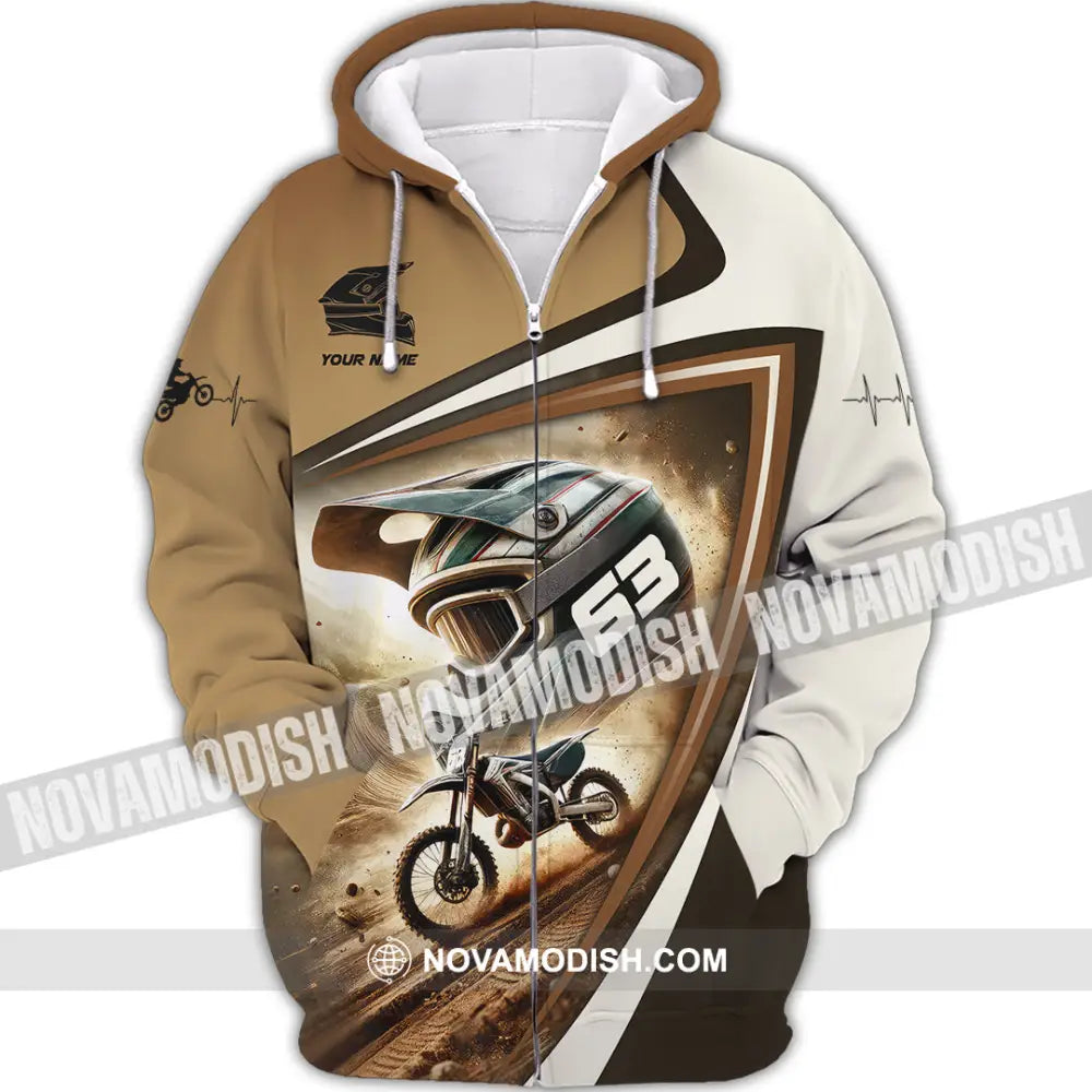 Unisex Shirt Custom Name Motocross Polo Long Sleeve Zipper Hoodie / S T-Shirt