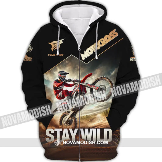 Unisex Shirt Custom Name Motocross Polo Long Sleeve Zipper Hoodie / S T-Shirt