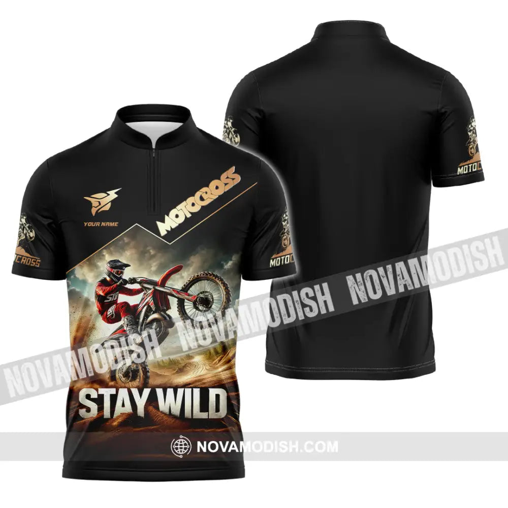 Unisex Shirt Custom Name Motocross Polo Long Sleeve Zipper / S T-Shirt