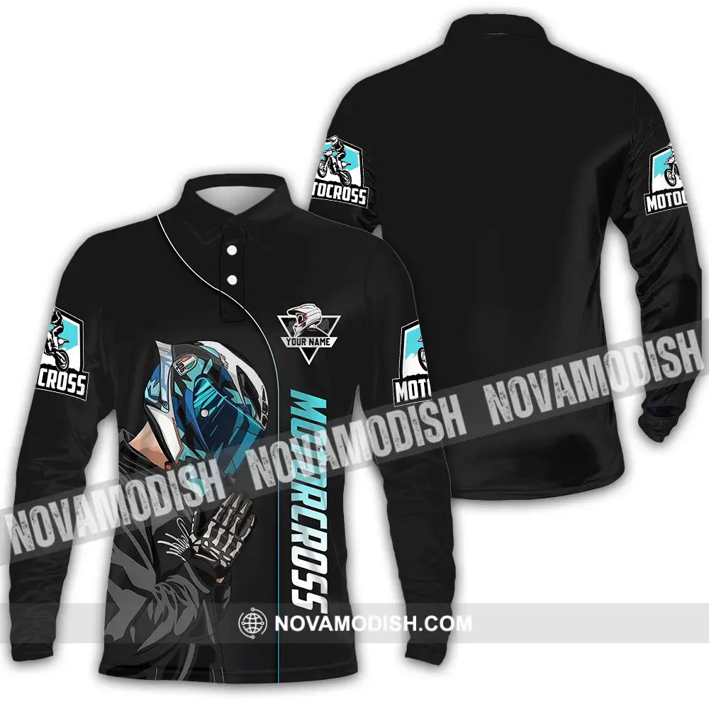 Unisex Shirt - Custom Name Motocross Shirt Praying Long Sleeve Polo / S T-shirt