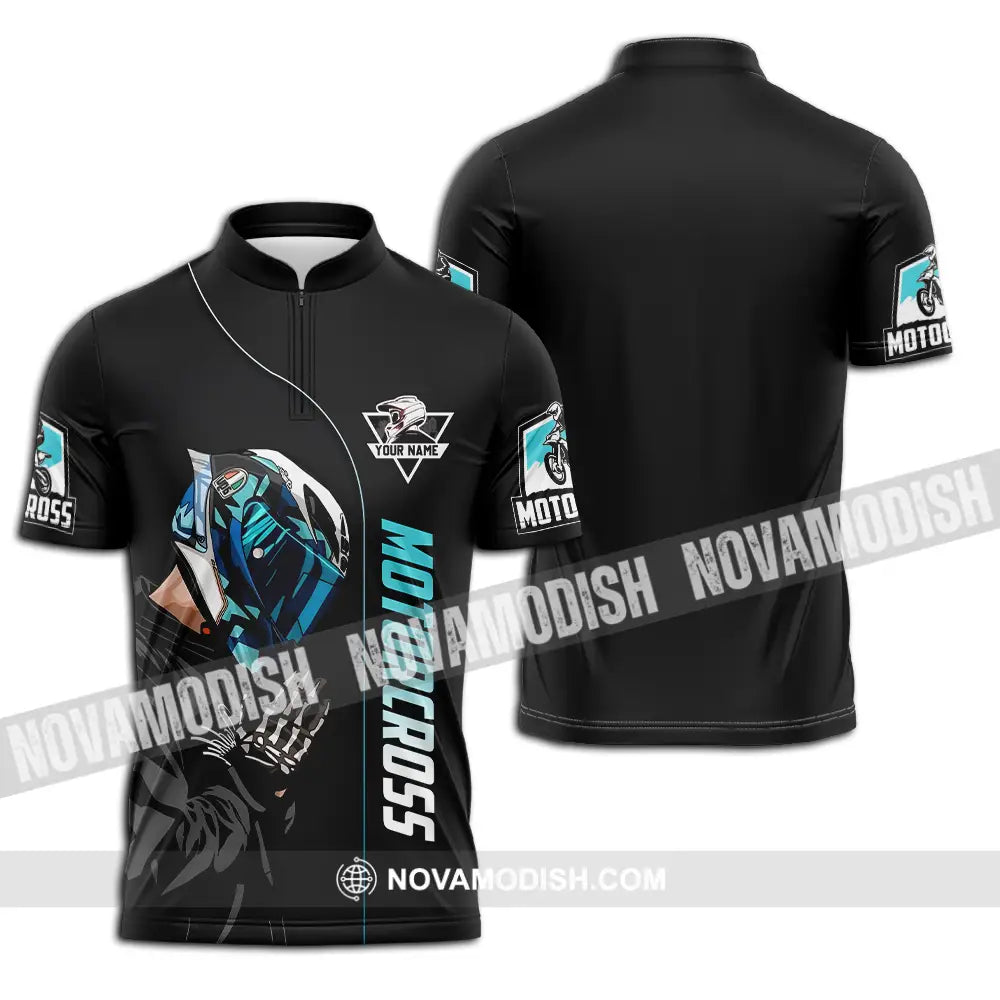 Unisex Shirt - Custom Name Motocross Shirt Praying Zipper Polo Shirt / S T-shirt