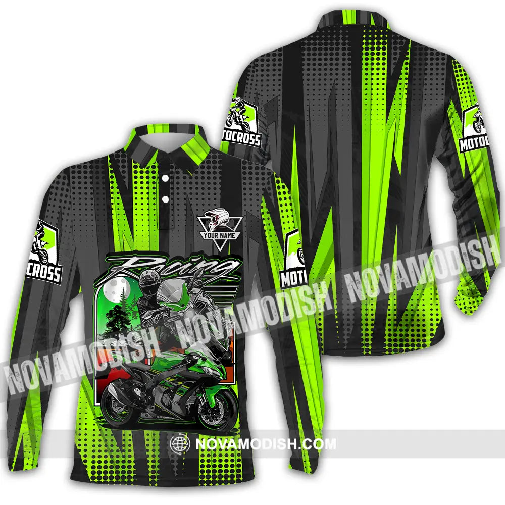 Unisex Shirt - Custom Name Motocross Shirt Racing Check Long Sleeve Polo / S T-shirt