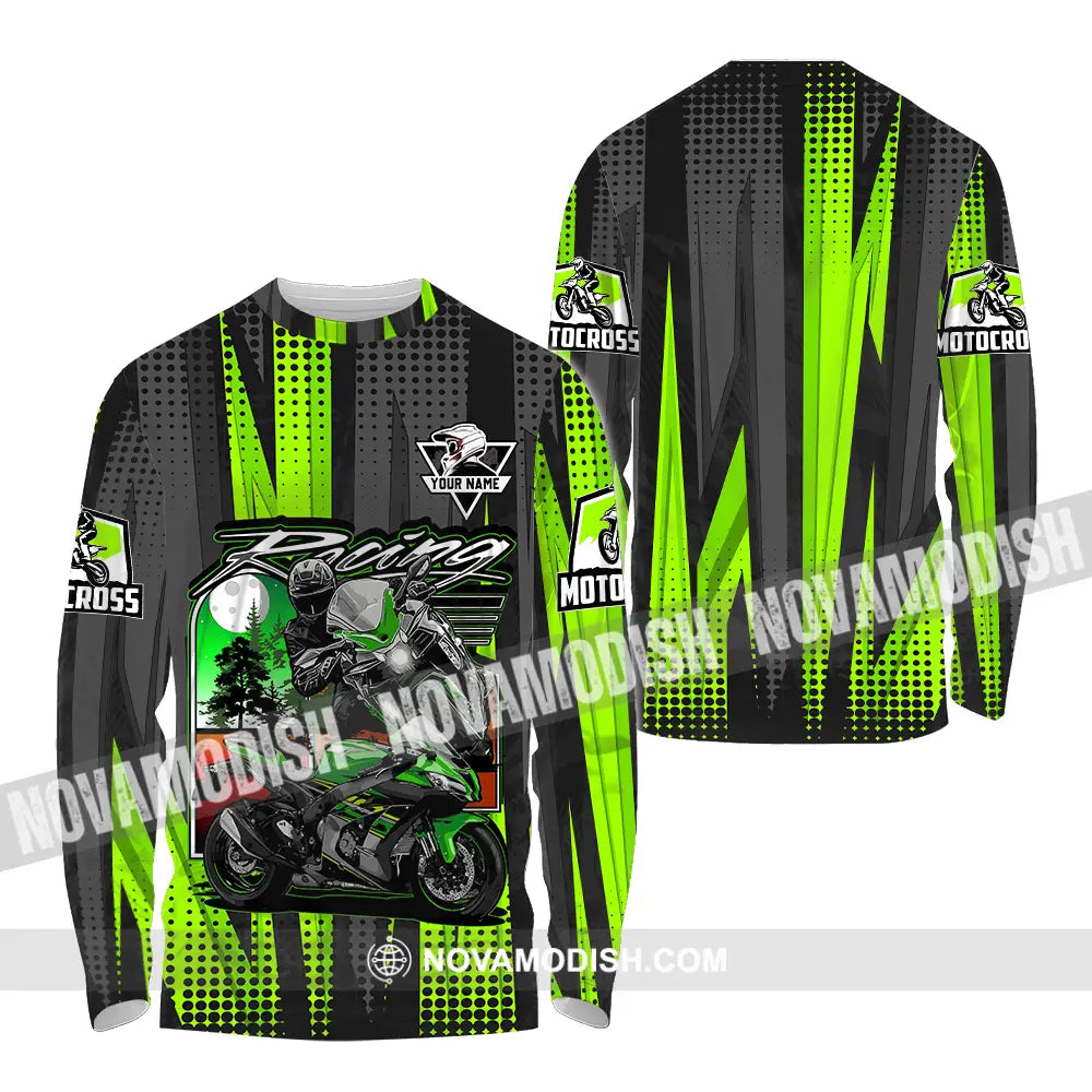 Unisex Shirt - Custom Name Motocross Shirt Racing Check Long Sleeve Shirt / S T-shirt