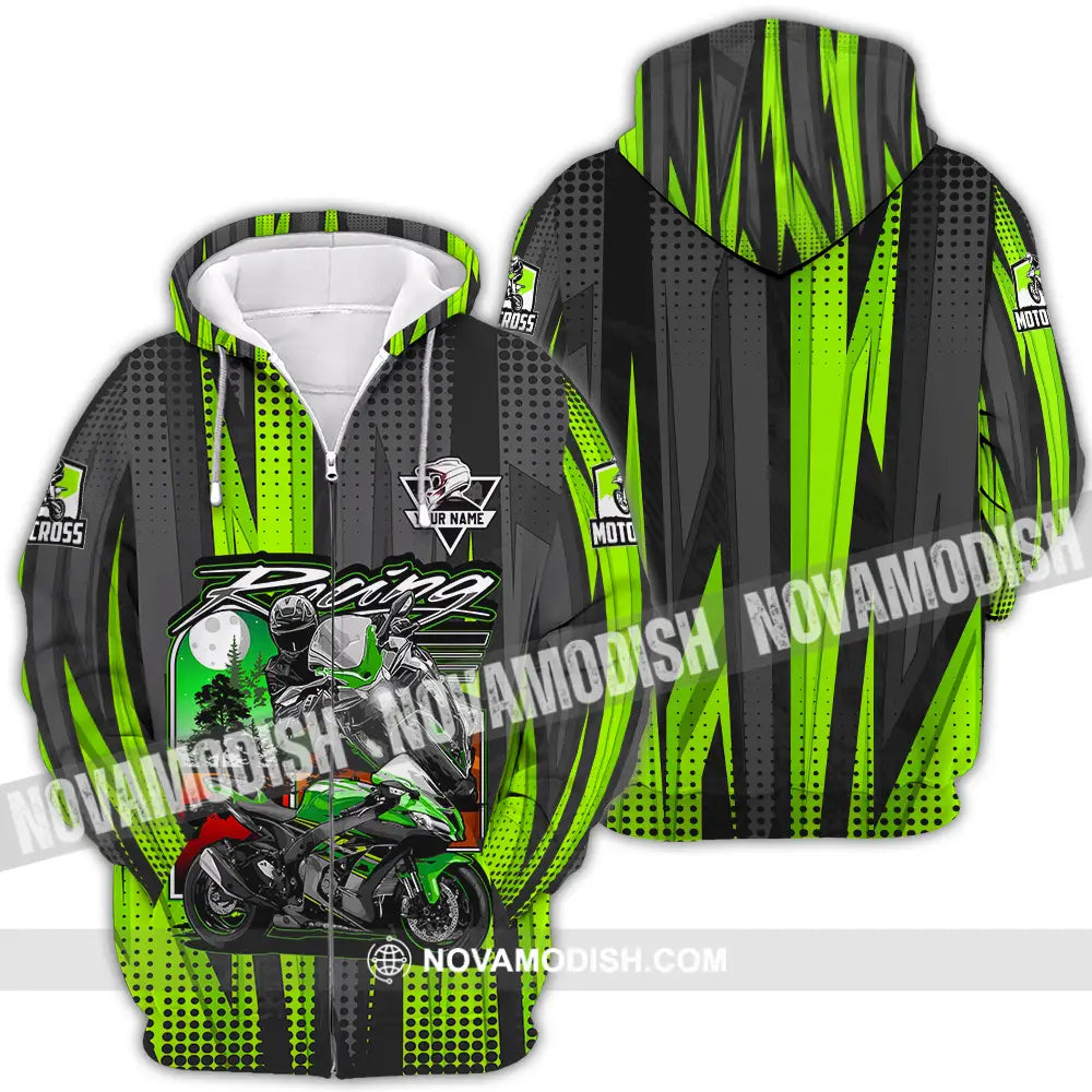 Unisex Shirt - Custom Name Motocross Shirt Racing Check Zipper Hoodie / S T-shirt