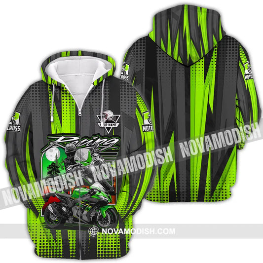 Unisex Shirt - Custom Name Motocross Shirt Racing Check Zipper Hoodie / S T-shirt