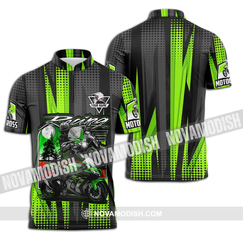 Unisex Shirt - Custom Name Motocross Shirt Racing Check Zipper Polo Shirt / S T-shirt