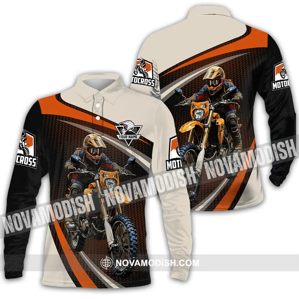 Unisex Shirt - Custom Name Motocross Shirt Racing Player Long Sleeve Polo / S T-shirt